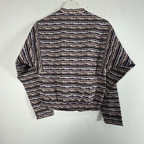 Morton Myles Vintage Boho Tunic Top Stripe Split Neck Long Sleeve Black Size 12 - Picture 2 of 8